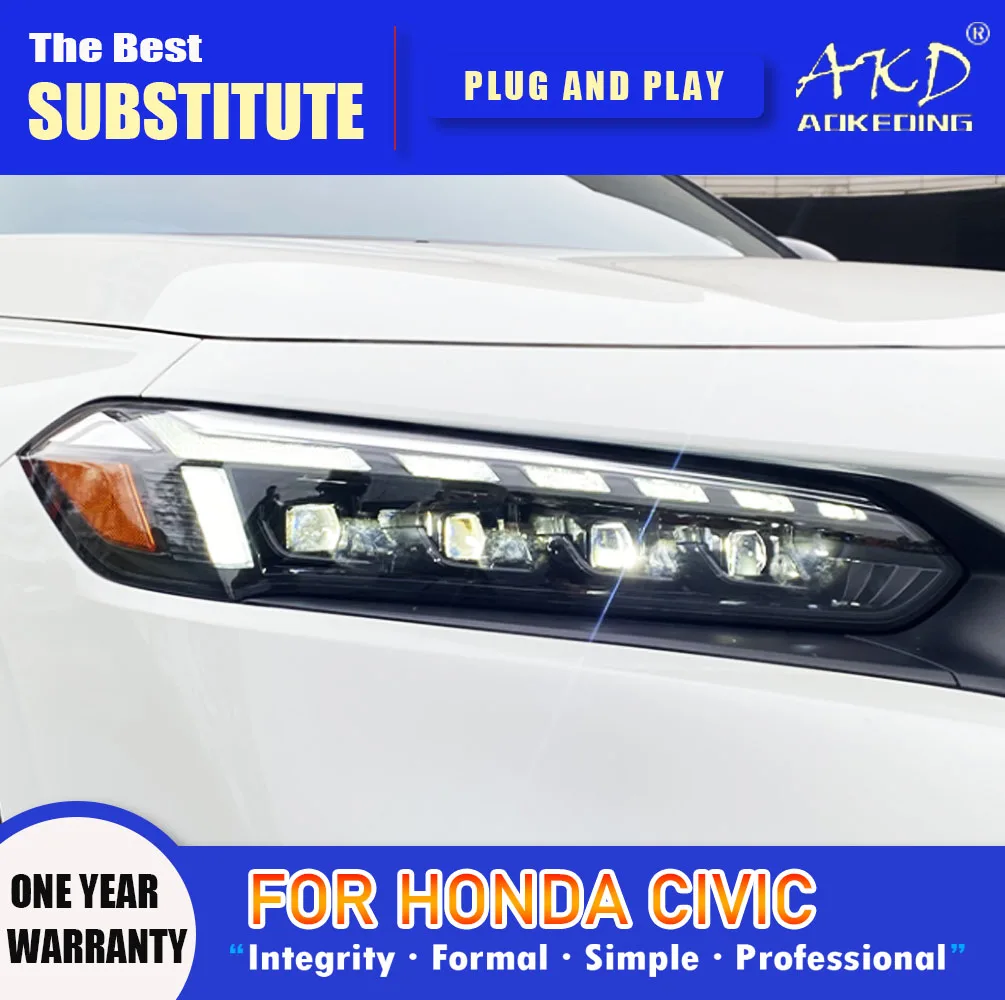 AKD Head Lamp for Honda Civic X G11 LED Headlight 2022 Headlights Civic DRL Turn Signal High Beam Angel Eye Projector Lens