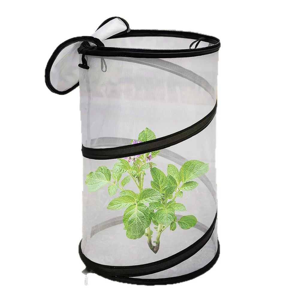 Breathable Plastic Mesh Plant Enclosure with Zippered Entry and Ground Stake Set for Vegetable Fruit and Flower Bed Security