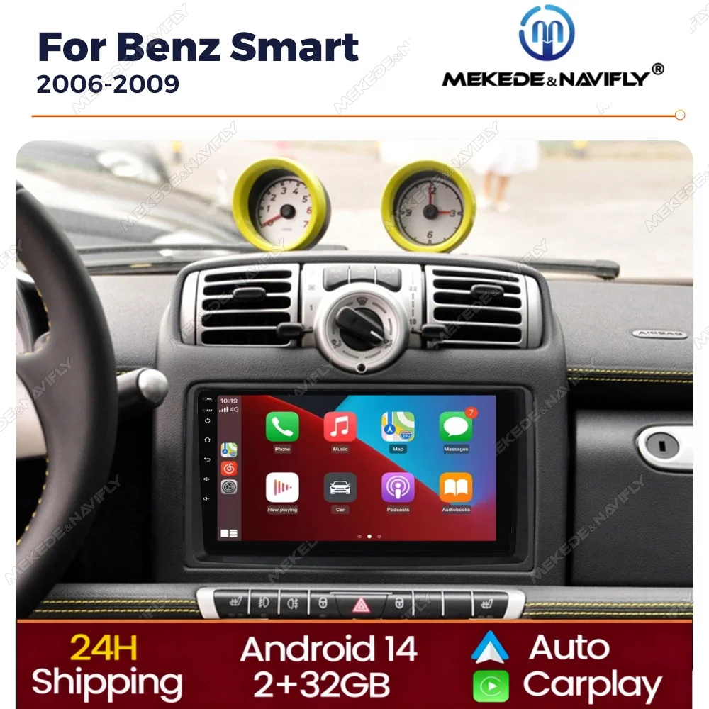 Intelligentes Autoradiosystem für Mercedes Benz Smart Fortwo 451 2006-2009 CarPlay Android Auto GPS-Navigation Multimedia-Player