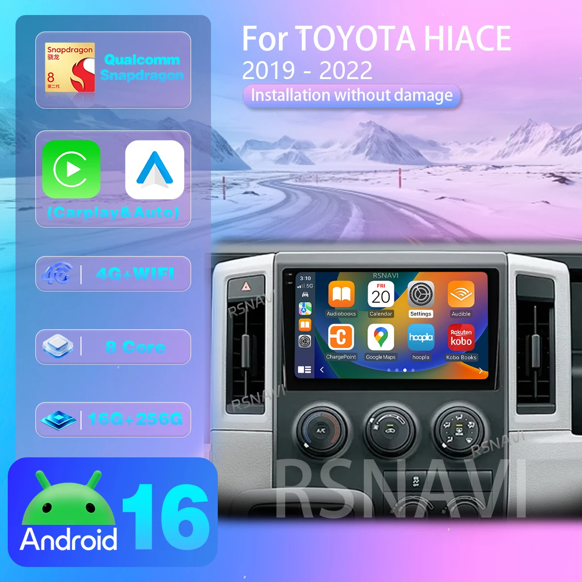 Android 16 For Toyota Hiace 2010 - 2018 Carplay Auto Car Radio Multimedia Player Autoradio GPS Stereo steering wheel app control