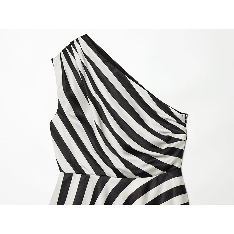 YENKYE New 2026 Women's Striped One Shoulder Sleeveless Peplum Top Draped Asymmetric Hem Party Crop Top Summer Blouse view 4