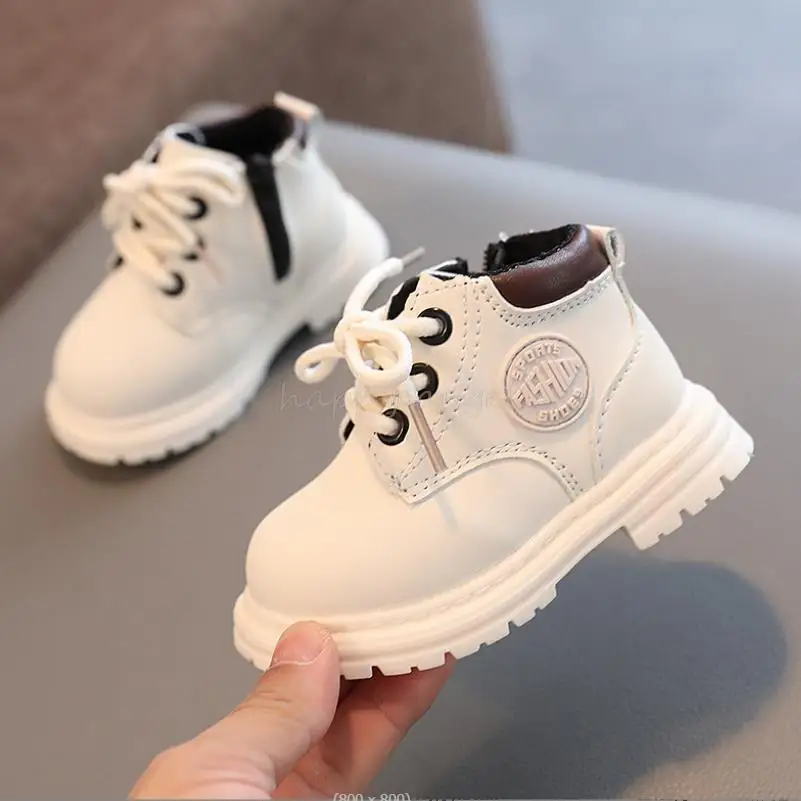 Spring Autumn Toddler Child Ankle Boots Leather Shoes Boys Girls Flat Baby Kid Outdoor Fashion Non-Slip Zip Sneakers Size 16-25