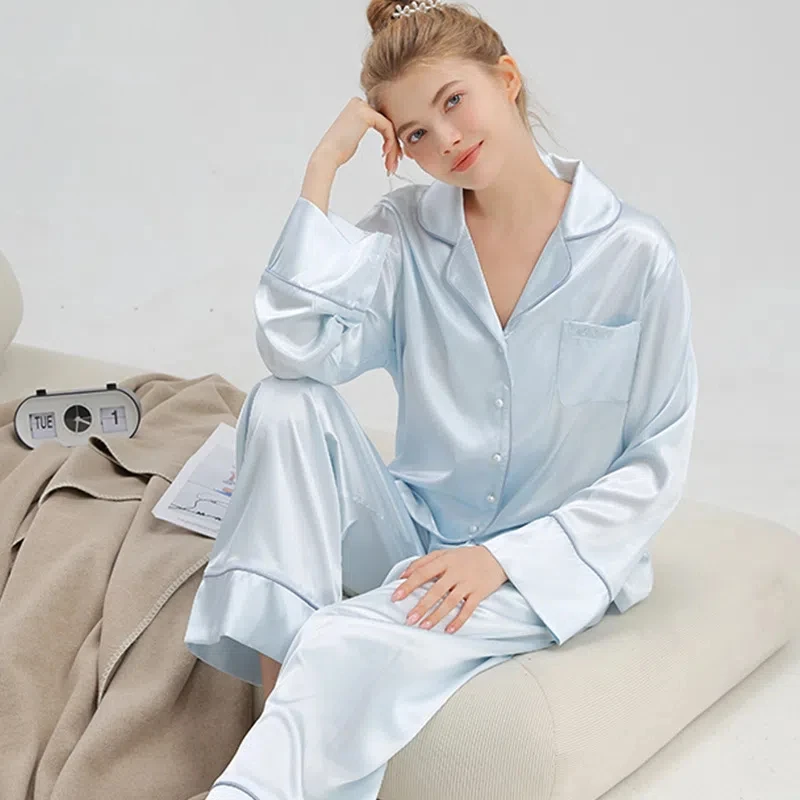 

Girl Pajamas Sets Ice Silk Sleepwear Women's Autumn Long Sleeved Pants Set Gift Giving High-end Home Wear Loungewear for Female