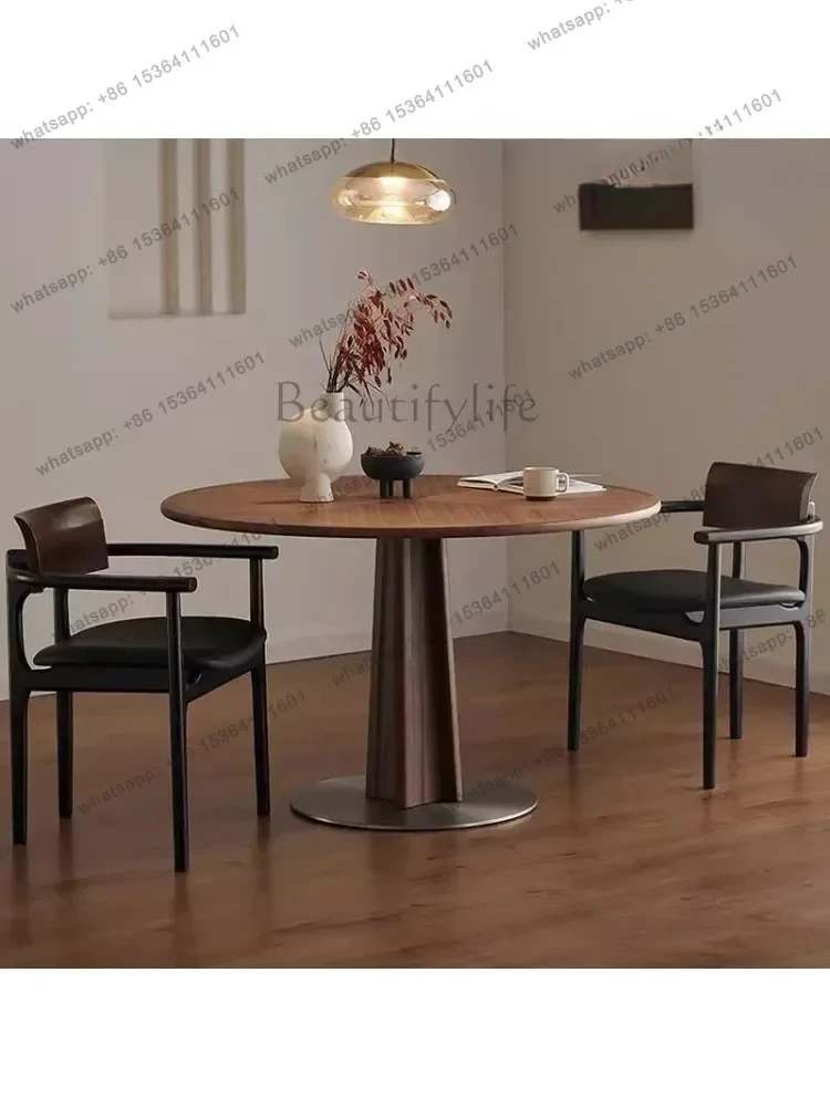 Круглый обеденный стол из цельного дерева в стиле ретро, итальянский паркет из черного ореха, домашний обеденный стол, французский круглый стол Decoración Hogar