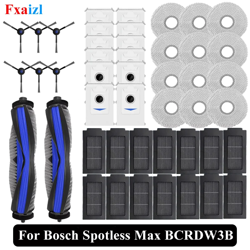 Accesorios para Bosch Spotless Max BCRDW3B / BCRDW3BAB, Spotless Max Cam BCRDW3BX, cepillo lateral principal, filtro, bolsa para polvo, piezas