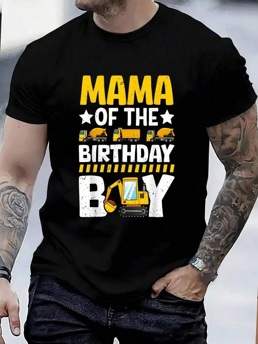 100% Cotton Mom Of The Birthday Boy Construction Theme Party Matching T-Shirt Men's Graphic Tee Causal Tops Fashion Tshirt Short
