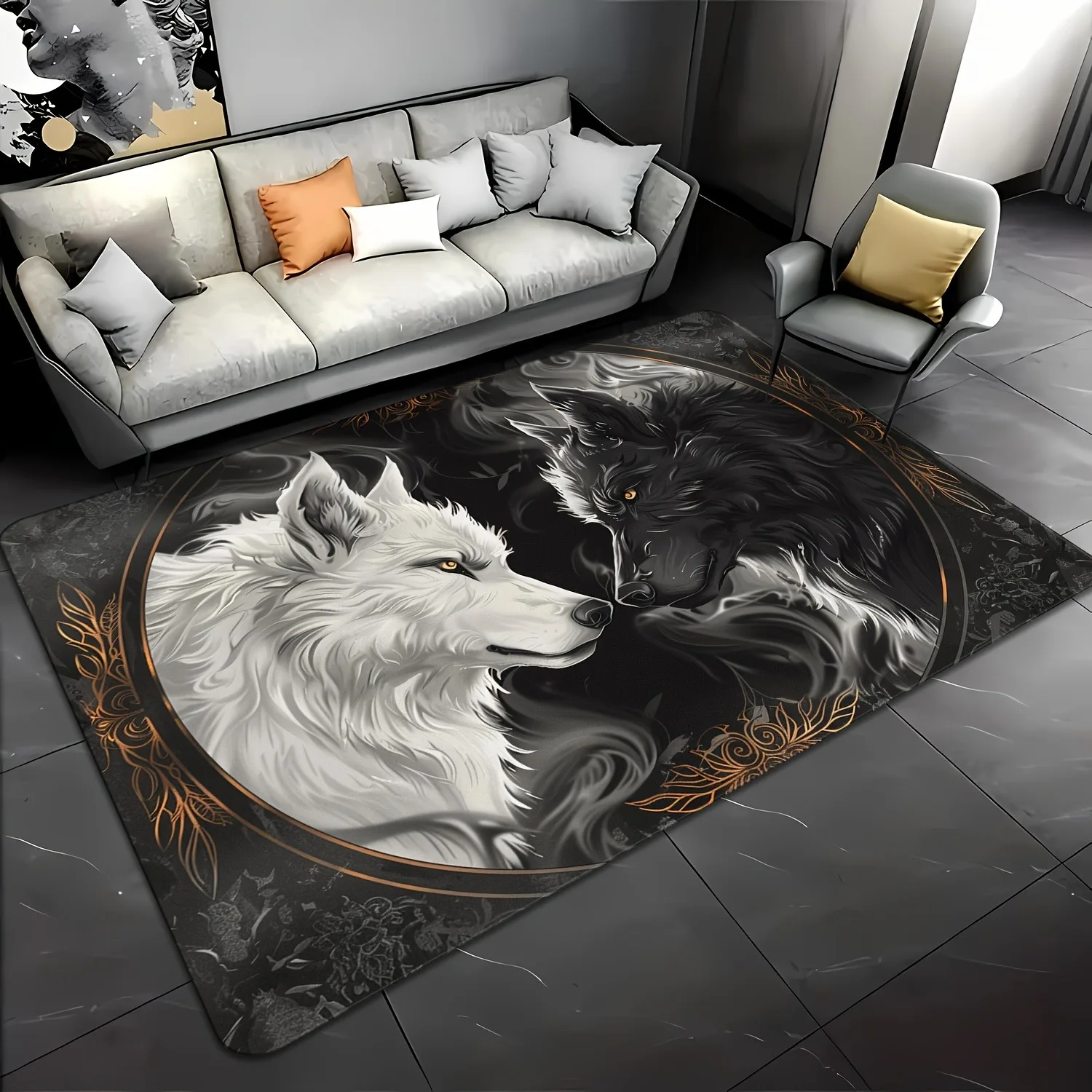 

1PC Wolf Pattern Kitchen Rugs Non-Slip Home Door Mats Pop design Bathroom Rugs Bath Mat Carpet for Home Sink Laundry Decor