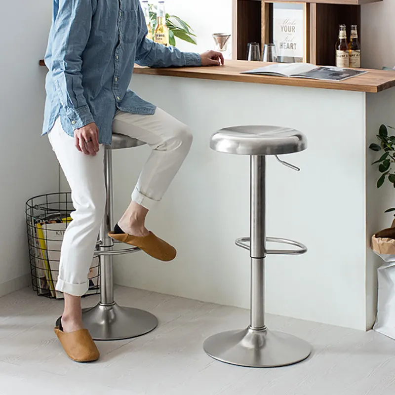 

Stainless Steel Adjustable Bar Stool, 360 Swivel Counter Chair with Footrest for Kitchen Island Cafe Bar Home.