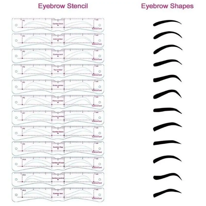 12Pcs/set Reusable Eyebrow Stencils Eye Brow Drawing Guide Styling Shaping Grooming Template Card