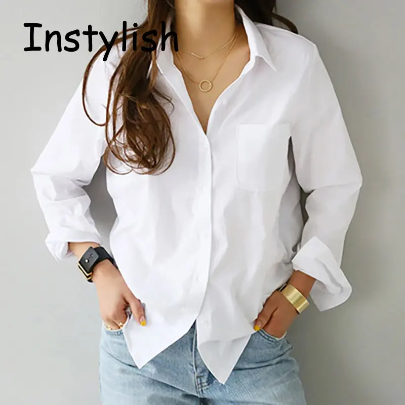 White Shirt Women Spring Long Sleeve Turn Down Loose Blouse Casual Cotton Tops OL Style Loose Shirt Streetwear Tunics 2023 New