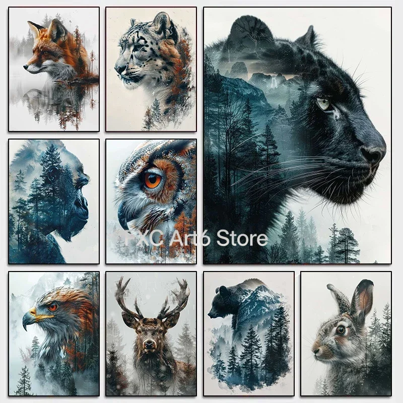 1PC frameless Jungle Wild Animals Poster Canvas Painting Bear Elephant Tiger Lion Nature World Prints Wall Art Pictures Living R