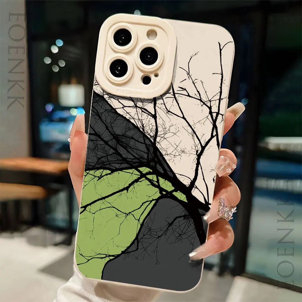 Lonesome Tree Simple Pattern Phone Case For iPhone 11 12 13 14 15 Pro Max Mini XR X XS Max 7 8 14 15 Plus Shockproof Soft Cover