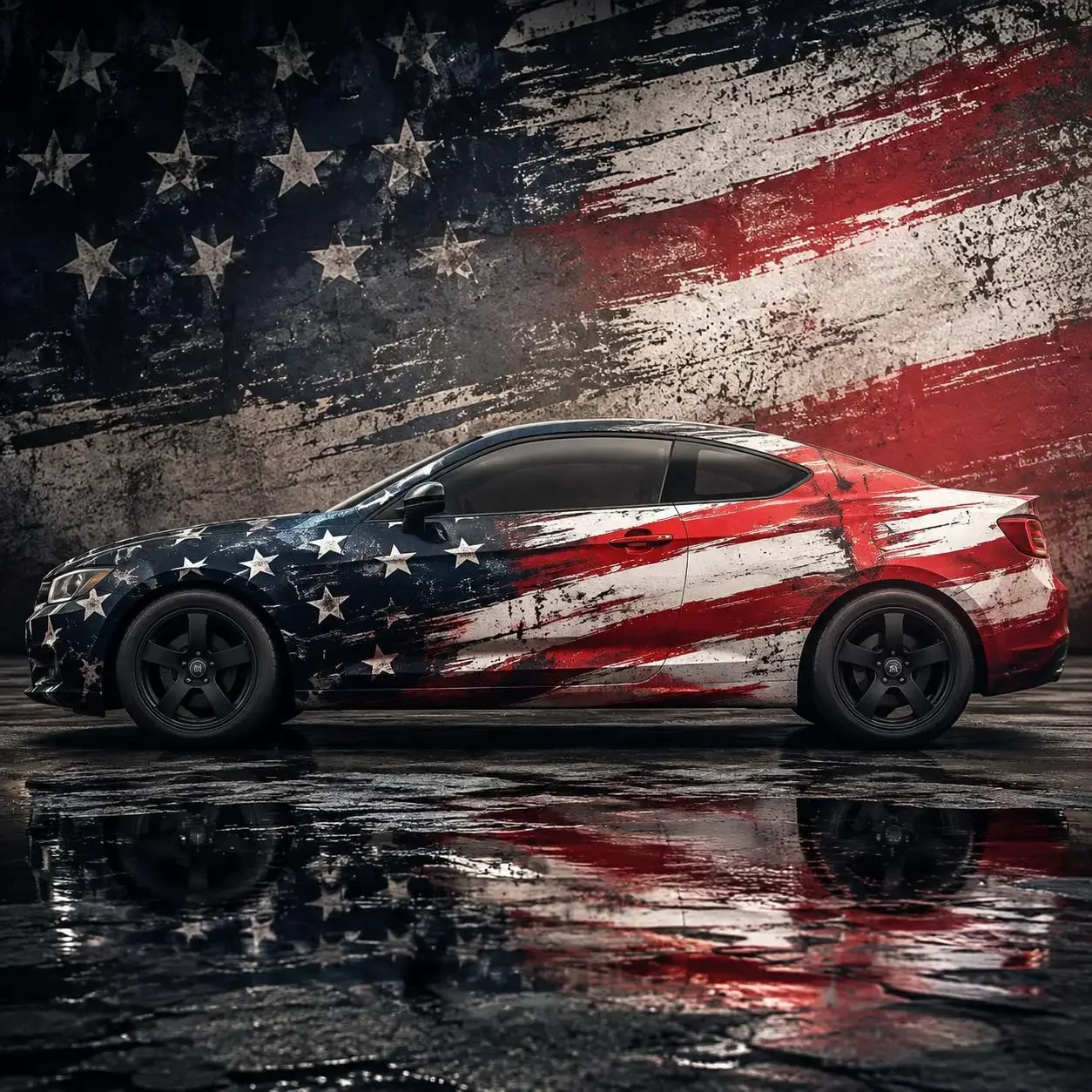 American Flag Car Wrap Vinyl Decal, Grunge Stars and Stripes