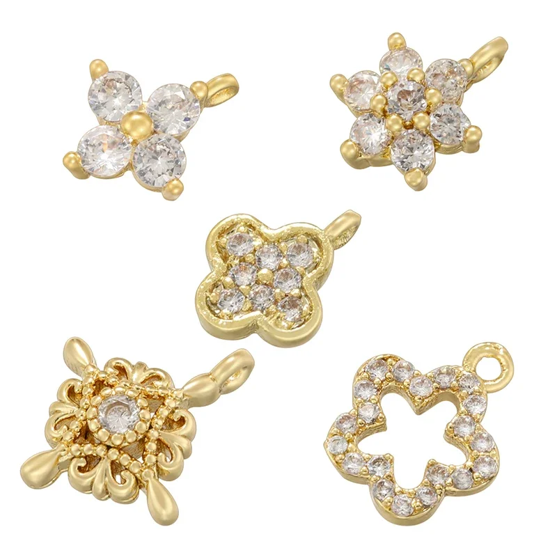 ZHUKOU 2pcs Mini18K Gold-plated Inlaid Zirconia Cute Flower Snowflake ...