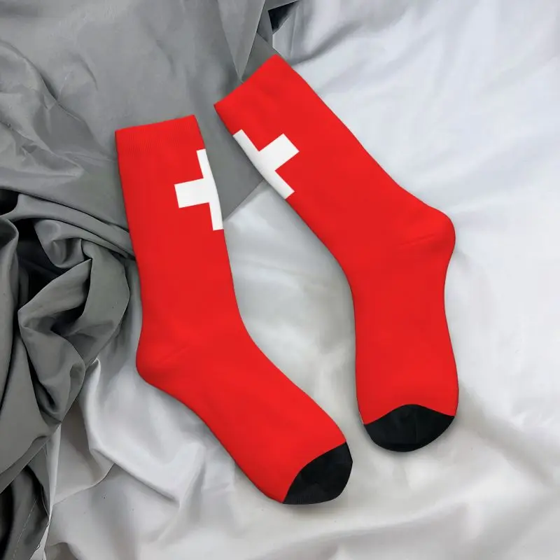 Swiss Switzerland Flag Men Women Crew Socks Unisex Fun 3D Printed Dress Socks