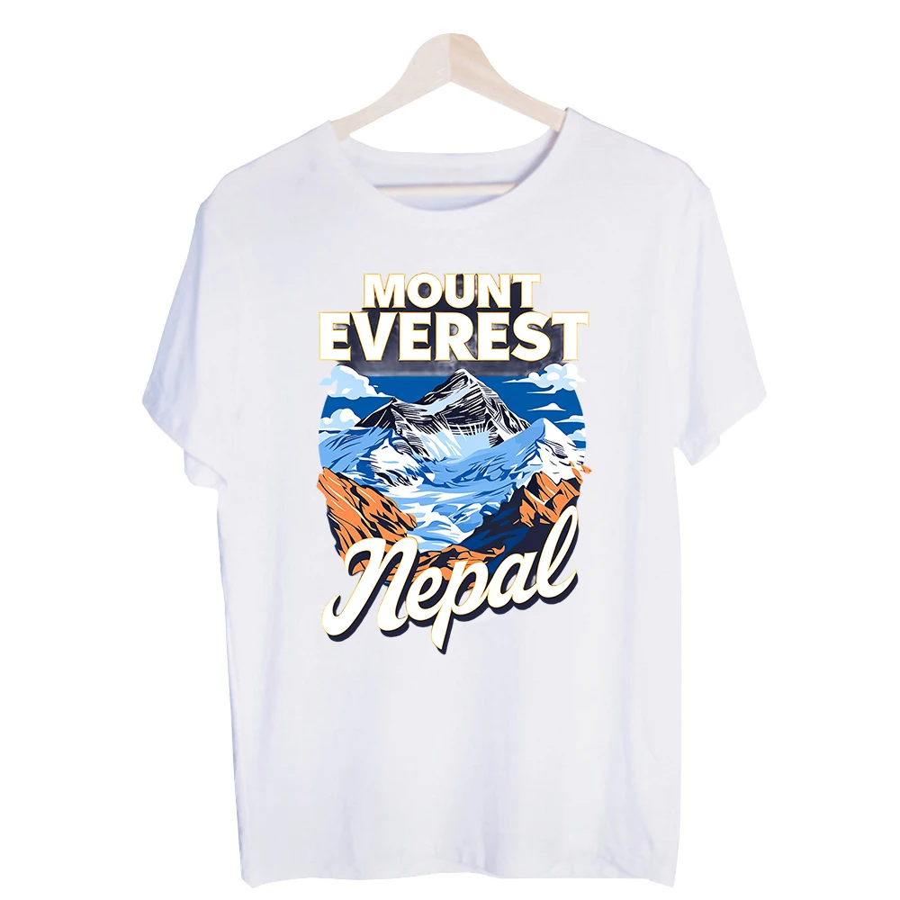 Men's Mount Everest Nepal Mountain Graphic Tee, Short Sleeve Crew Neck T-Shirt for Travel and Outdoor Casual