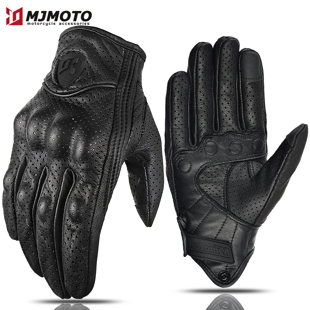 Motorcycle Gloves Summer Leather Motocross Glove Men Women Retro Biker Cycling Motorcyclist Protected Goatskin Mtb Cycling Glove