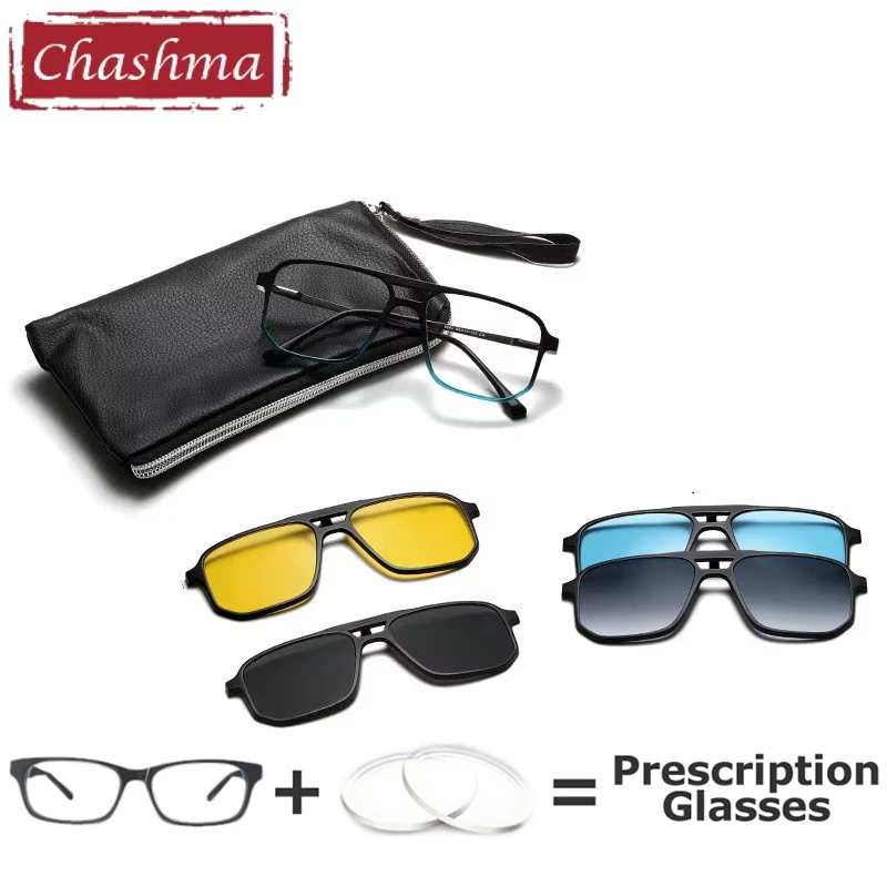 

Chashma Men Clips on Eyeglasses Polarized Magnetic Glasses Frame for Men Driving Prescription Optical Lenses Multifocal Recipe