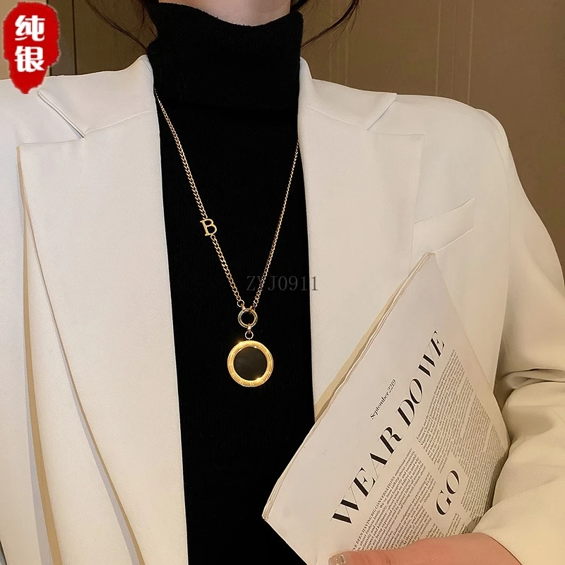 قلادة من الفضة الاسترليني للسيدات، سترة طويلة رقمية عصرية، تصميم فاخر وخفيف الوزن