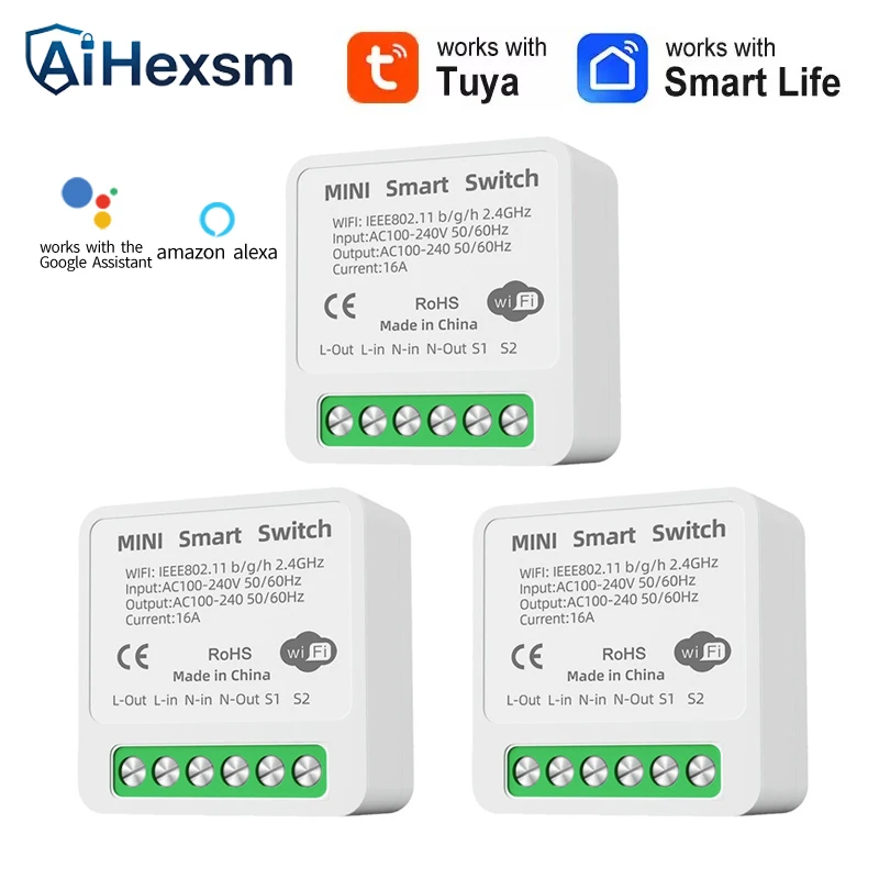 16A Tuya WiFi Smart Switch 2-way Control with Energy Monitor Switch Mini Smart Breaker Smart Life Control Alexa Via Google Home