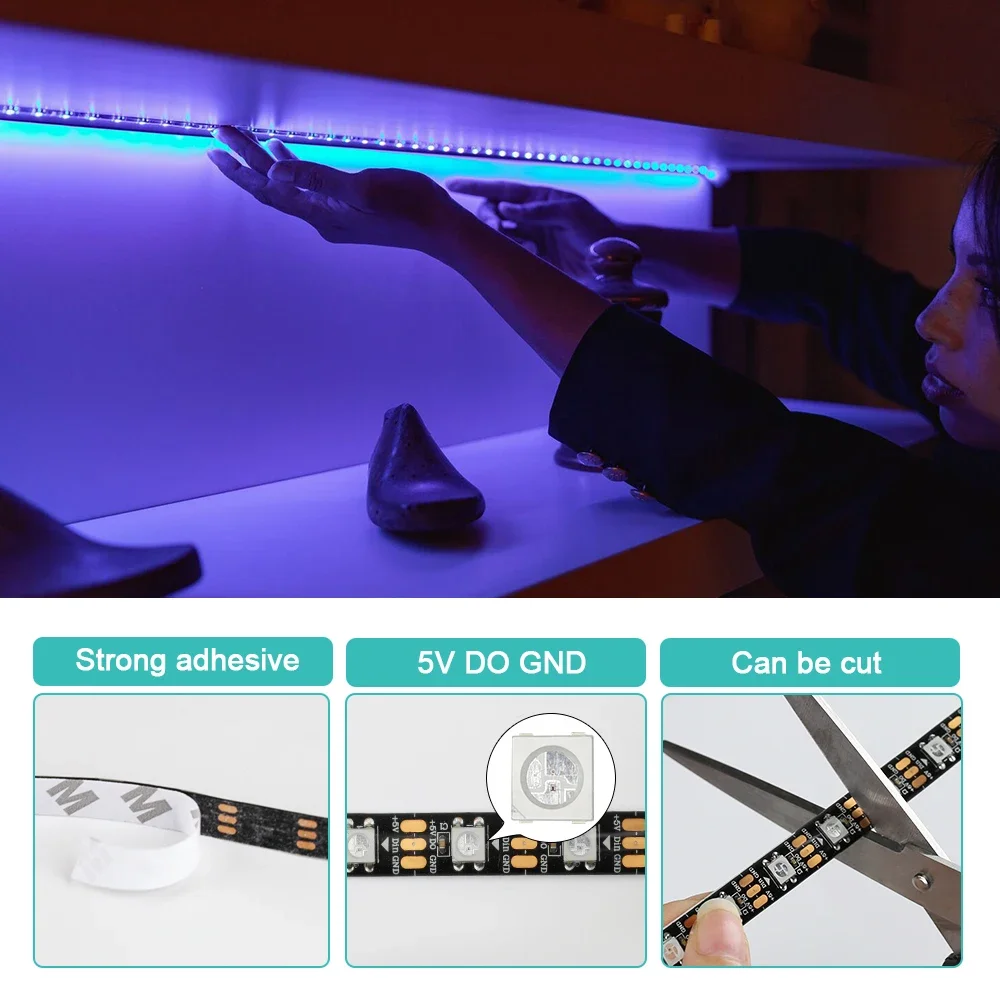 5V WS2812B Pixel RGB Led Strip Licht Individueel Adresseerbaar IC IP30 IP65 IP67 Magic Horse Race Running Tape Lamp Zwart PCB