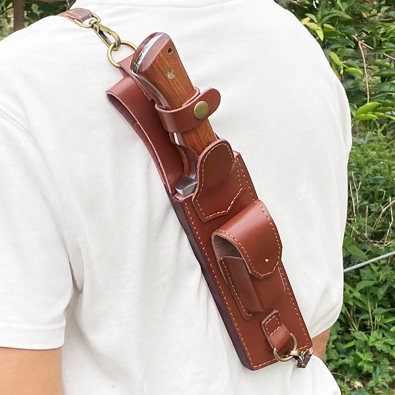 Mittelalterliche Messerscheide mit Schulterriemen Retro-Leder Outdoor-Scheide Gerade Messerhülle für Feststehende Klingen