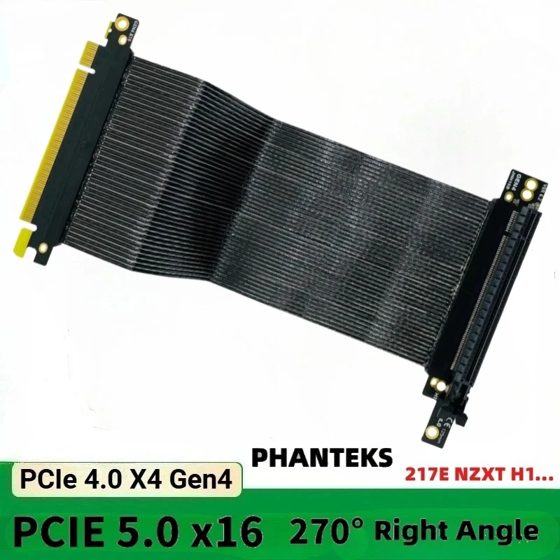 PHANTEKS 217E NZXT H1 Silver-Plated PCI Express 5.0 X16 Riser Cable 270° Reverse Right Angled Video Card GEN4 GEN5 Extender Wire