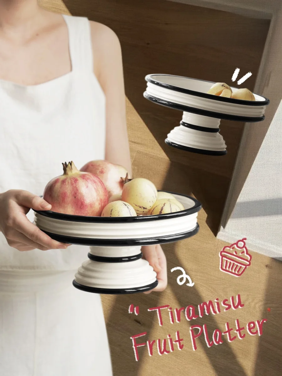 

Винтажная эстетичная тарелка Namo Cr Bla White Cerc Dert на высокой ножке, поднос для хранения, ретро-стиль, чистый дизайн