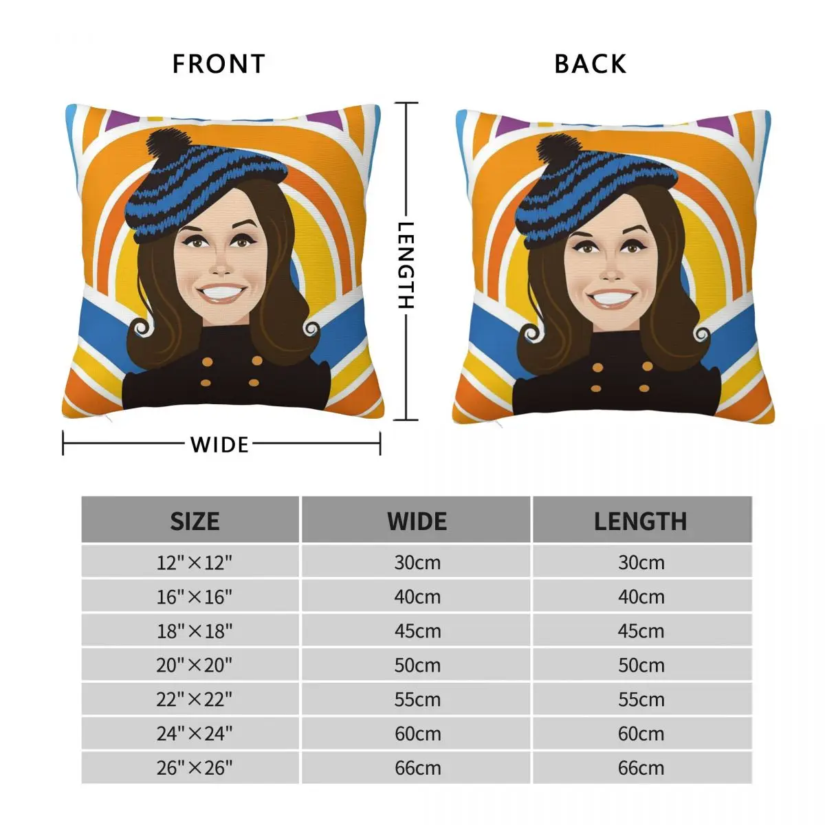 Mary Tyler Moore Square Pillowcase Polyester Linen Velvet Printed Zip Decor Pillow Case Car Cushion Cover