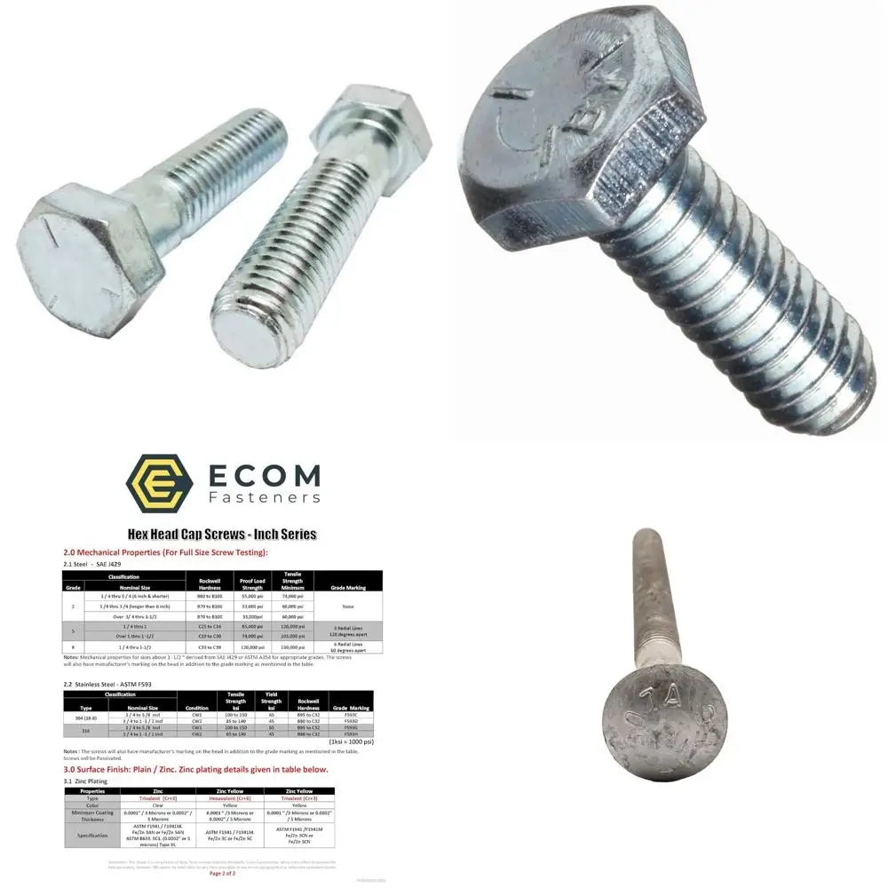 

Grade 5 Zinc-Plated Steel Hex Cap Screws, 1/4-20 x 6 Inches, Coarse Thread, 50 Pack, Made in USA, Heavy Duty Fasteners