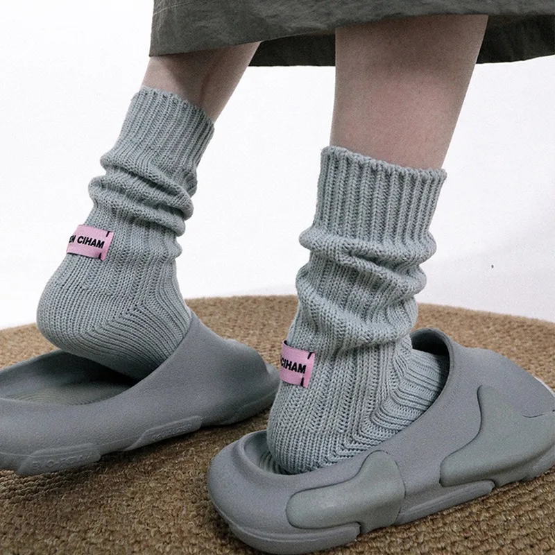 

Korean Needle Thick Thread Knitted Middle Tube Socks Cotton Japanese Simple Pink Label Men female Couples Sports Stacked Socks