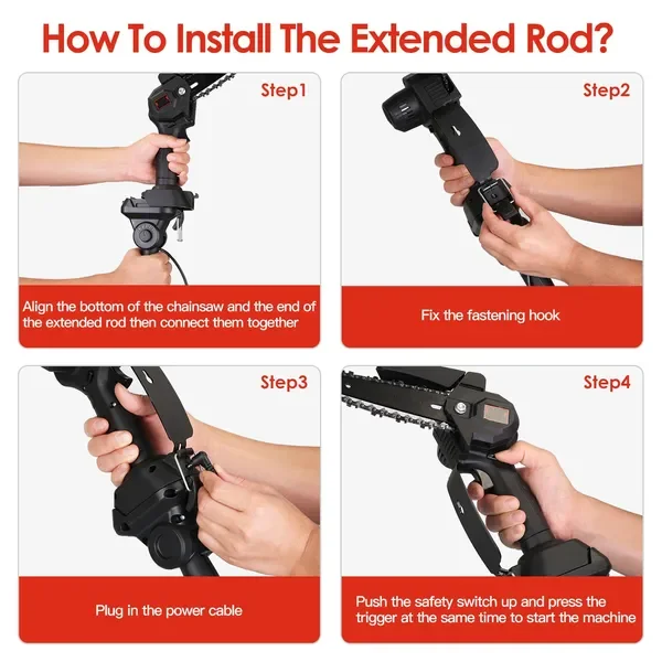 Scies à pôles électriques 2 en 1, mini tronçonneuse de 6 pouces avec extension, alimentée par batterie, coupe-branches pour arbres, 2 piles