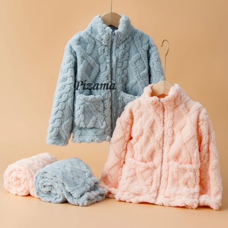 Soft Warm Cozy Cream Coral Fleece Pajamas Sets for 2 to 12 Years Boys and Girls Winter Pyjamas Kids Night Suits 2pcs Loungerwear