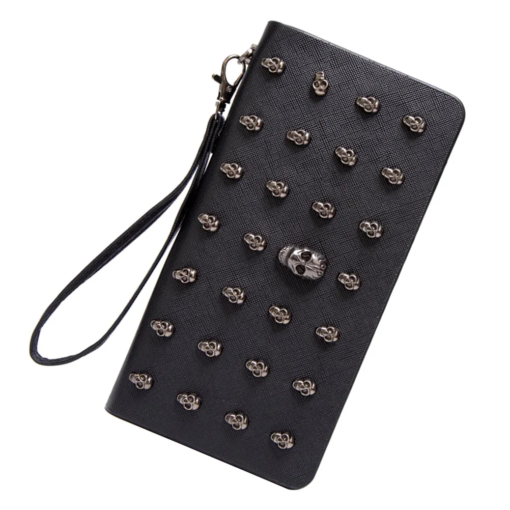 Portafoglio da donna con cerniera lunga Porta carte di credito di grande capacità Porta monete Borsa da esterno Borsa multi-carta Design unico nero
