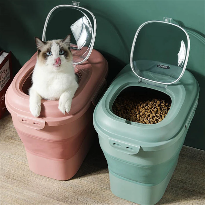 

Foldable Pet Dog Food Storage Container Dry Cat Food Box Bag Moisture Proof Seal Airtight with Measuring Cup Pet Accessories