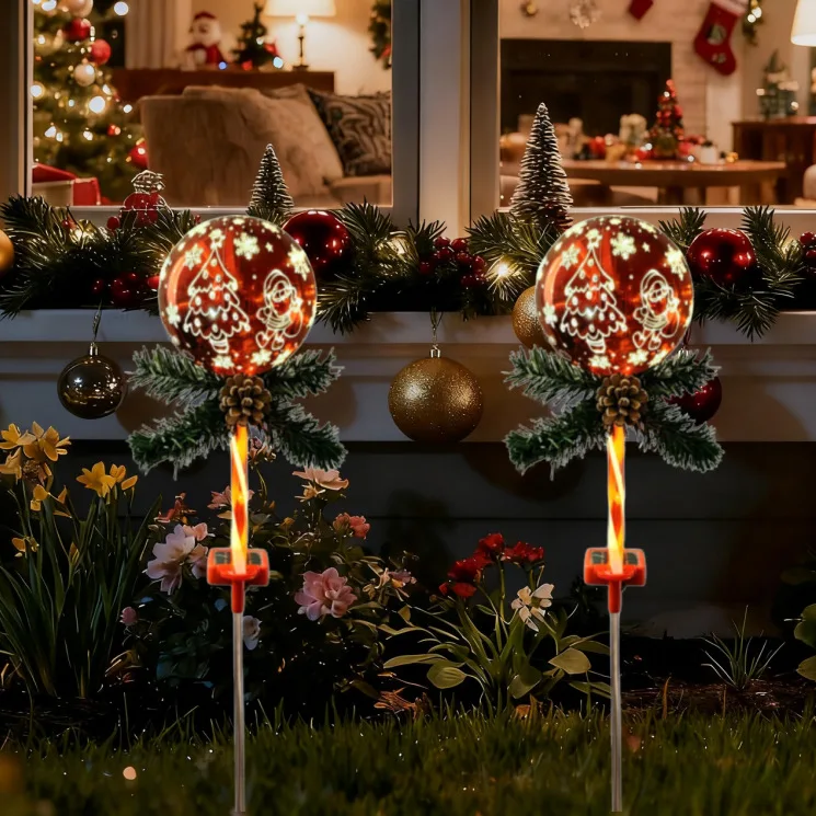 Solar Christmas Red Magic Lantern Ball Outdoor Garden Lawn Light Waterproof Christmas Day Ambient Light
