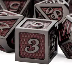 DND Metal Dice Set Black Red Dungeon and Dragon scale Dice D&D Polyhedral Dice RPG D and D Role Playing Games Dice