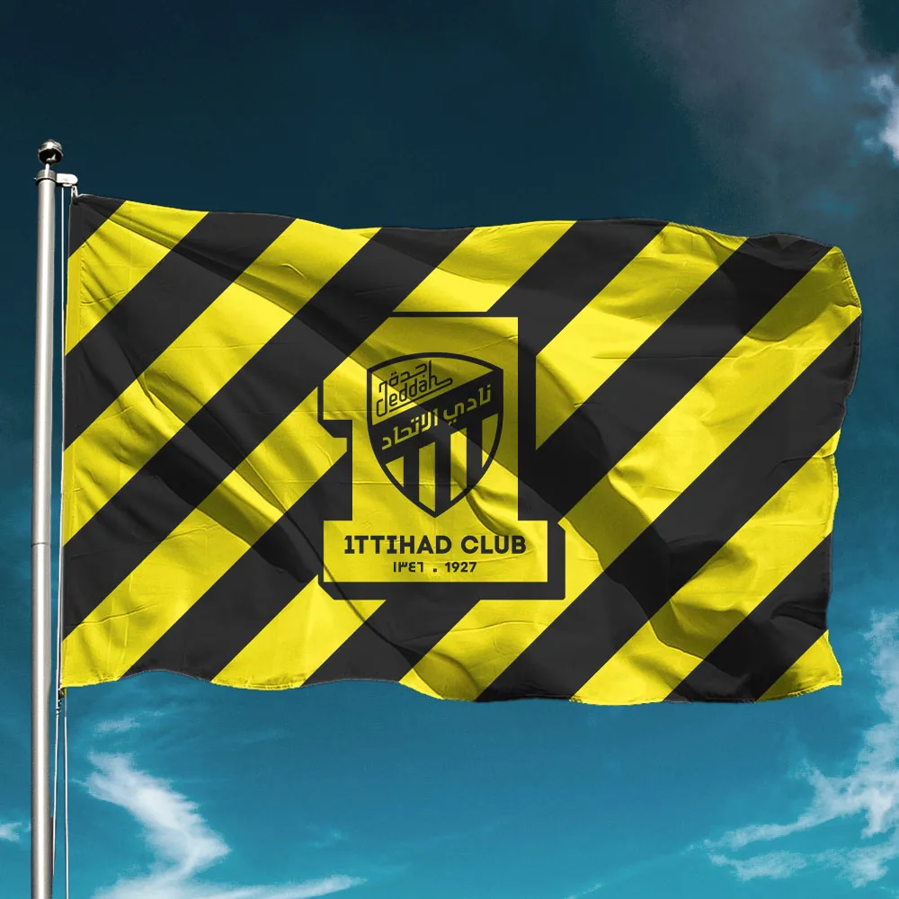 Al Ittihad Flag Saudi Arabia Football Club Soccer Team Banner Waterproof Outdoors Decor Garden Decoration Hold Backdrop