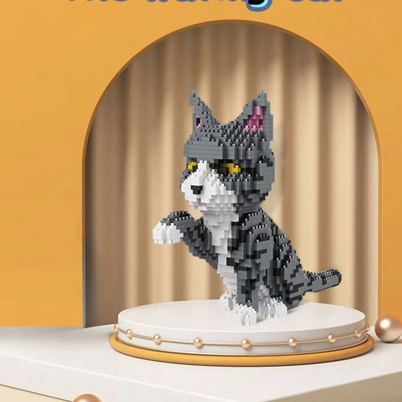 

3D Pet Tabby Cat Micro Diamond Building Block Small Particle Calico Cat Brick Toys Children's Kids Birthday Gifts Home Ornament