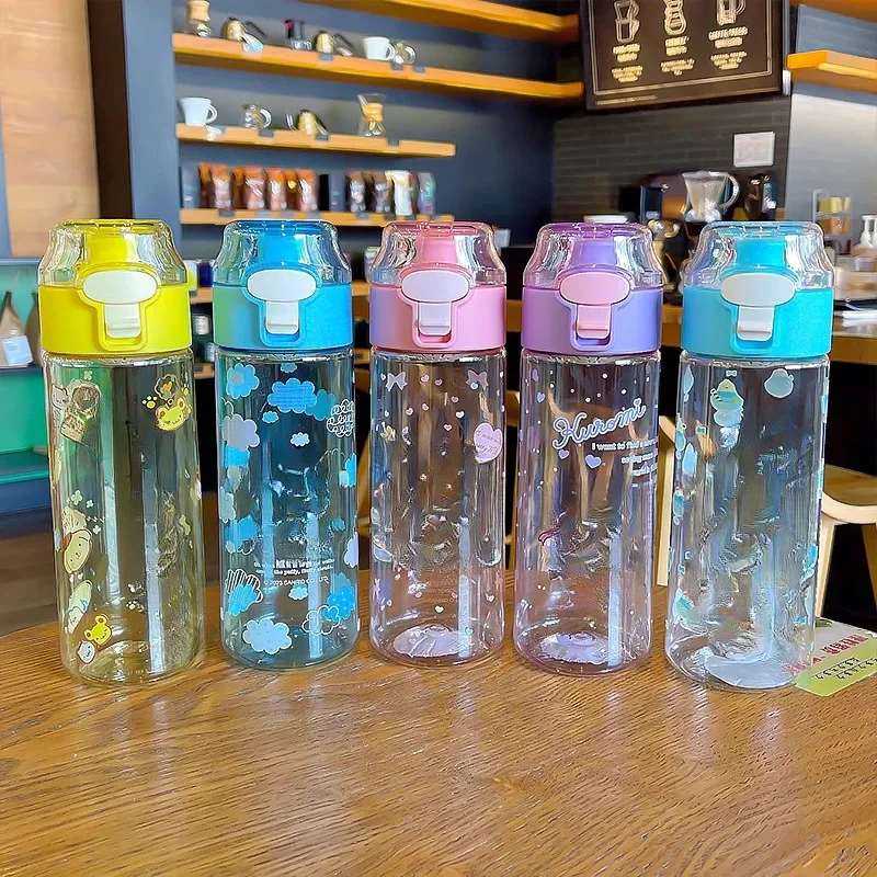 

550 мл летняя Милая мультяшная Цветная Пластиковая чашка, Легко открывающаяся кружка для воды, Студенческая спортивная чашка для воды для отдыха