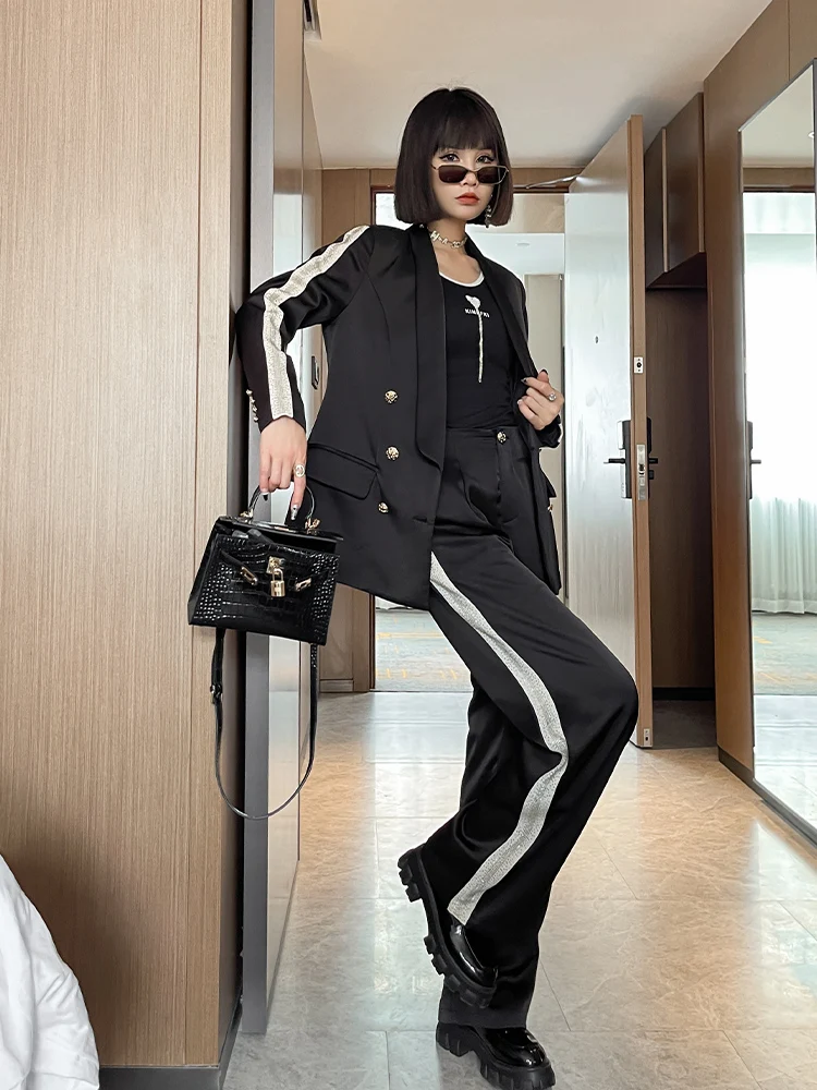 Traje de Mujer Ele, Pantalones Anchos de Pierna, Conjunto de Dos Piezas, Primavera 2023, Estilo Adelgazante, Conjunto Moderno, Look Profesional y Elegante