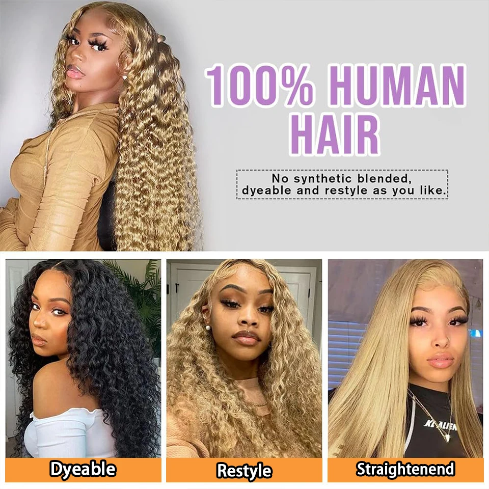 Honey Blonde Bob Curly Lace Front Wig Human Hair 13x4 HD Lace Human Hair Wig for Women Colored Wig with Baby Hair Pre Plucked