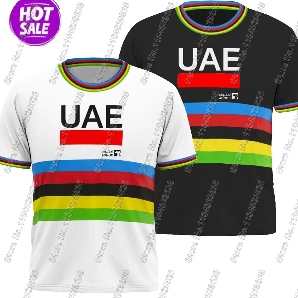 UAE 2024 World Champion White Black T Shirt CAMISETA Team  jersey Mens  Tadej Pogačar Running Streetwear Casual Training Clothes