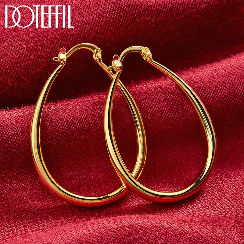 DOTEFFIL-24K Gold Smooth Circle Hoop Earrings para Homens e Mulheres, Lady Gift, Fashion Charm, Alta Qualidade Wedding Jewelry, 41mm