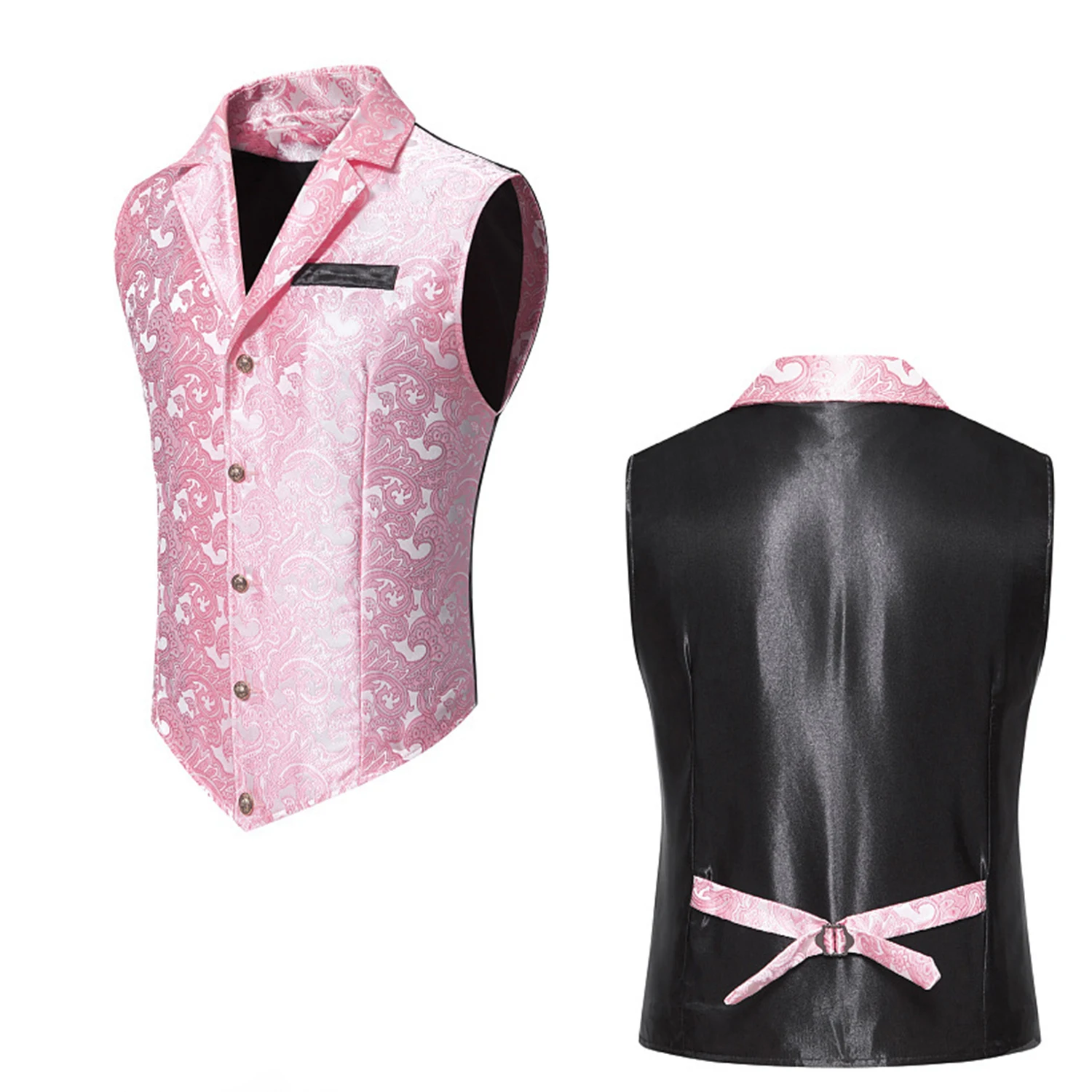 Chaleco de traje de boda de lujo para hombre, chaleco informal dorado con solapa de un solo pecho Jacquard, chaleco de vacaciones ajustado, rojo, rosa, negro y más disponible