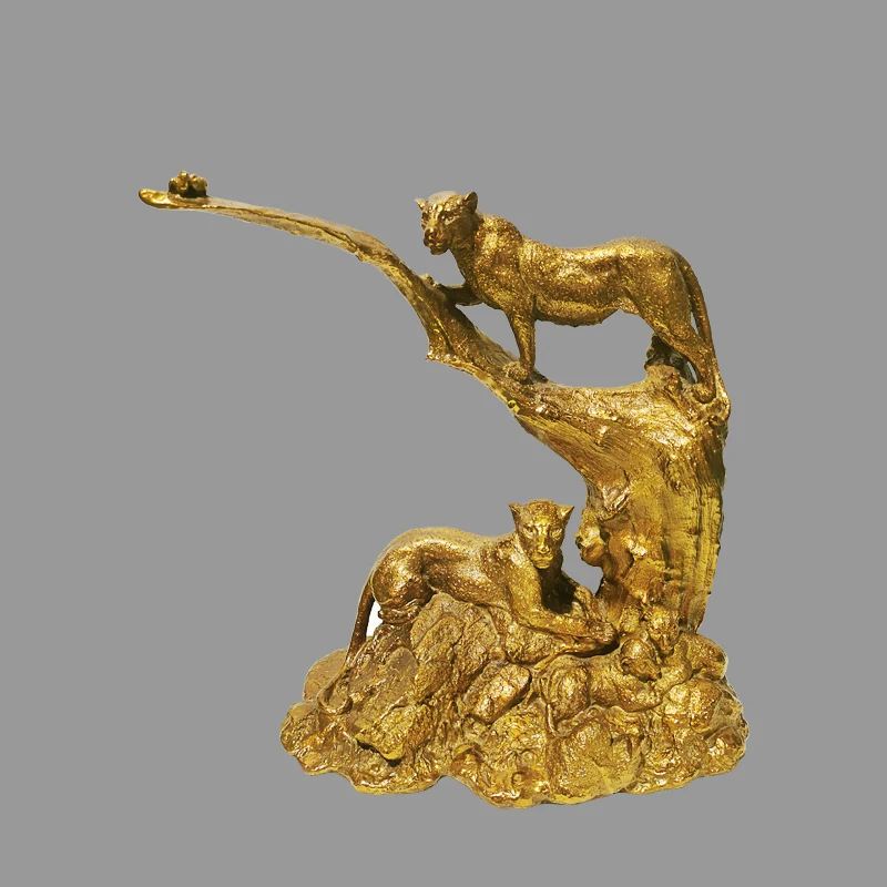 Antique art home sculpture for exhibitions unique collection gift indoor ornament decorate house brass leopard accessories