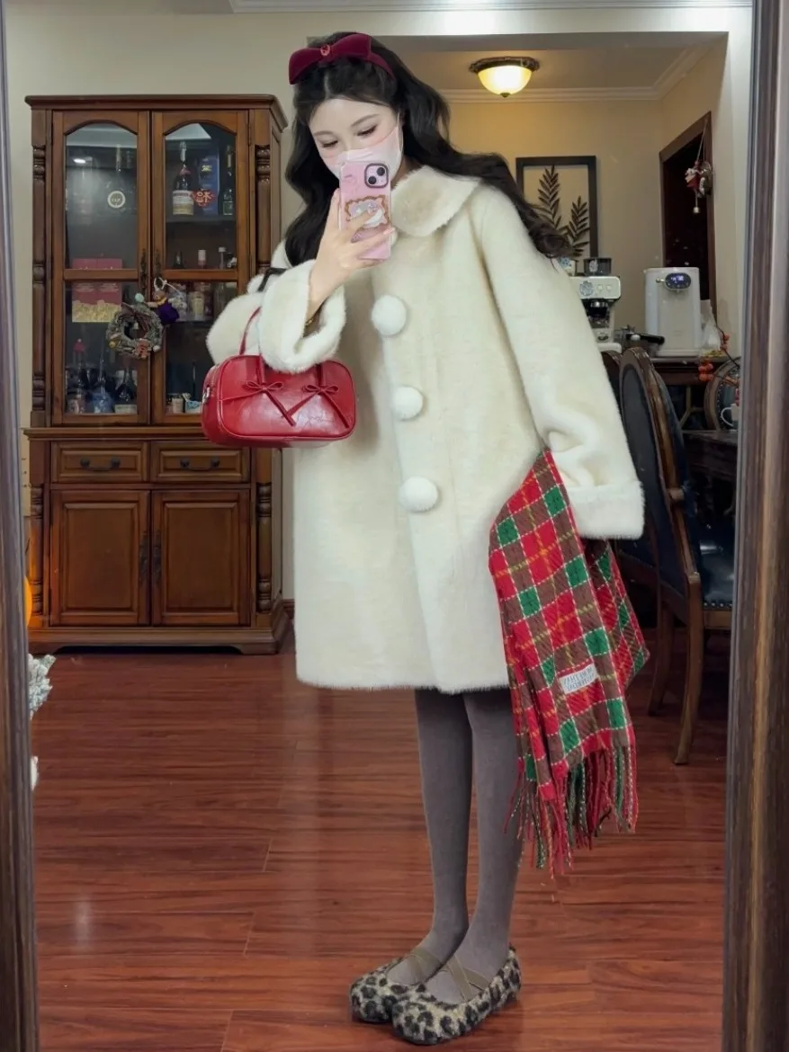 Winter Neue Sle Nette Medium Länge Pelz Ball Umweltfreundliche Leder Pelzmantel Frauen Anti-aging Mantel Pelt Inteated Polyester faser