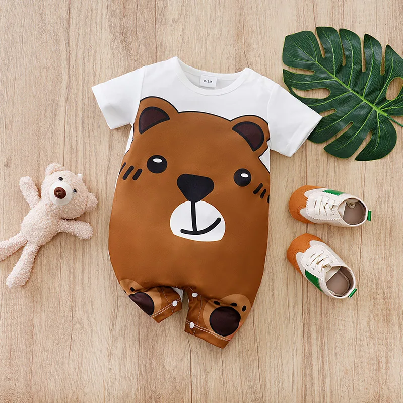 Newborn Baby Boys Jumpsuit Costume Romper Onesies Short Sleeve Print Clothes Summer Round Neck Outdoor Sport Toddler 0-18 Months