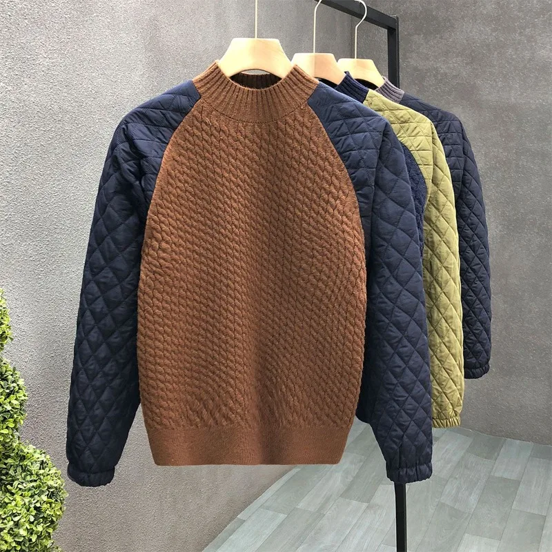 Casual Men Warm Sweater Loose Patchwork Knitted Street O-Neck Long Sleeve Pullover Harajuku Style Soft Bottoming Shirt Jumper - Image 3