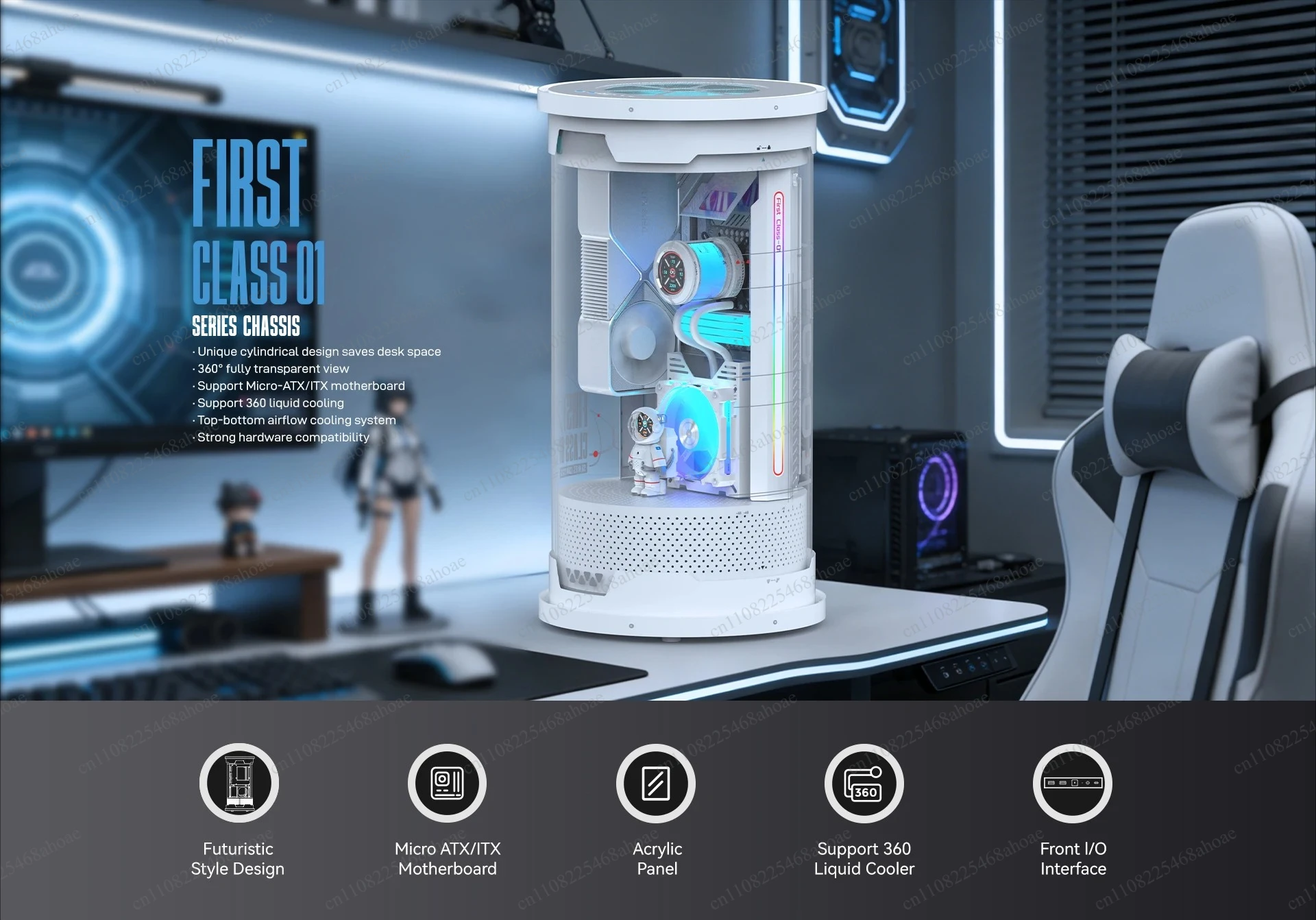 Cylindrical PC Computer Case FC 01 Series, Support 360 Water Cooling for M‑ATX ITX Motherboards Gaming Chassis